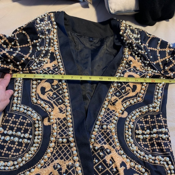 French Beaded Decor Mid Length Blazer Jacket - Picture 10 of 14